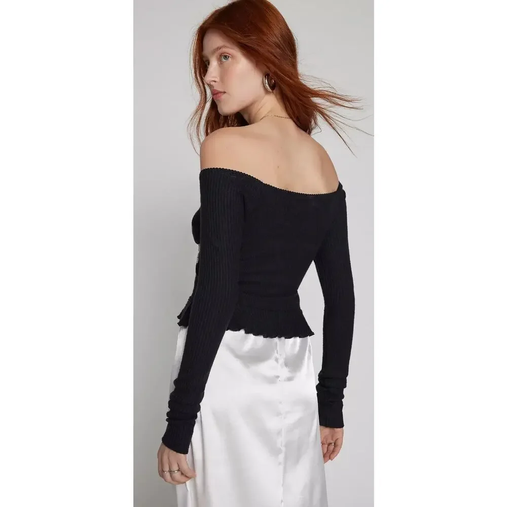 Kimchi Blue Gianna Off The Shoulder Lace Inset Top Green Small